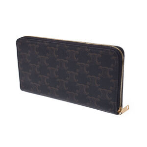 Celine Long Zip Round Canvas Wallet Triomphe Black